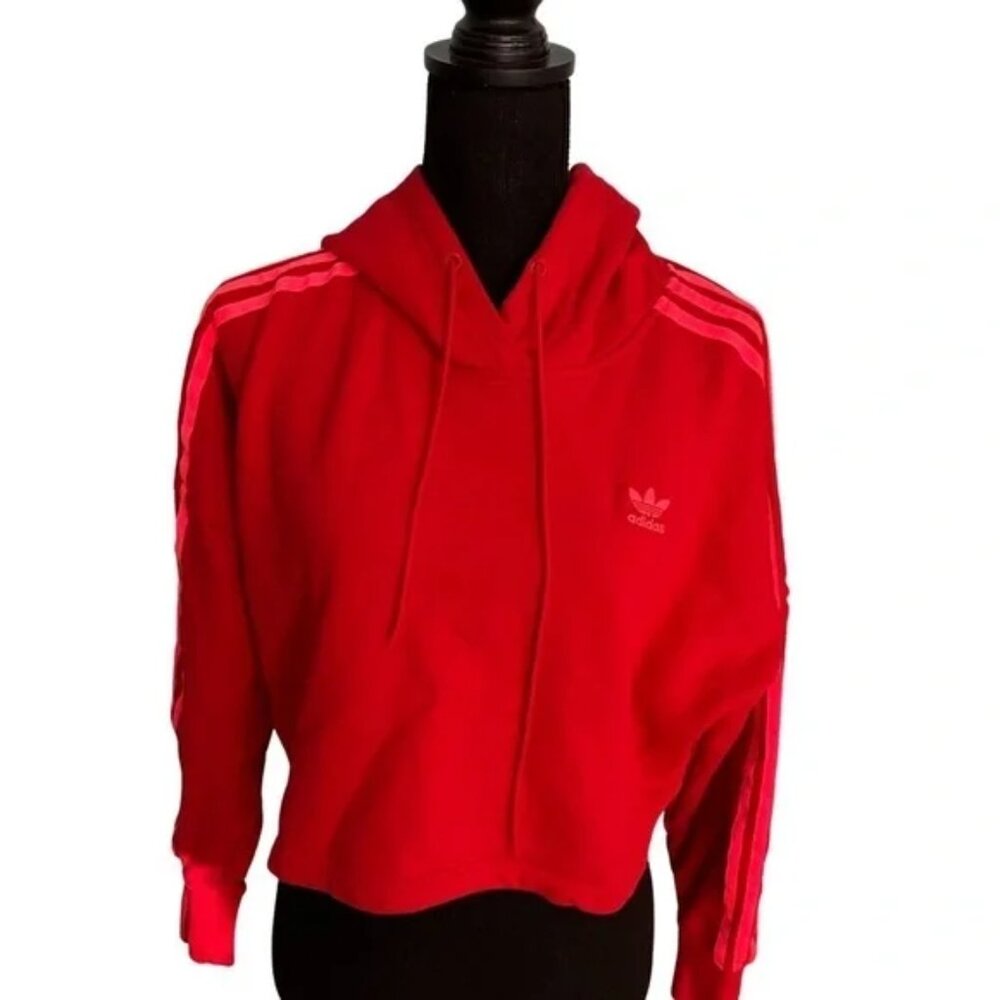 Adidas Red Hooded Crop Sweater Hoodie